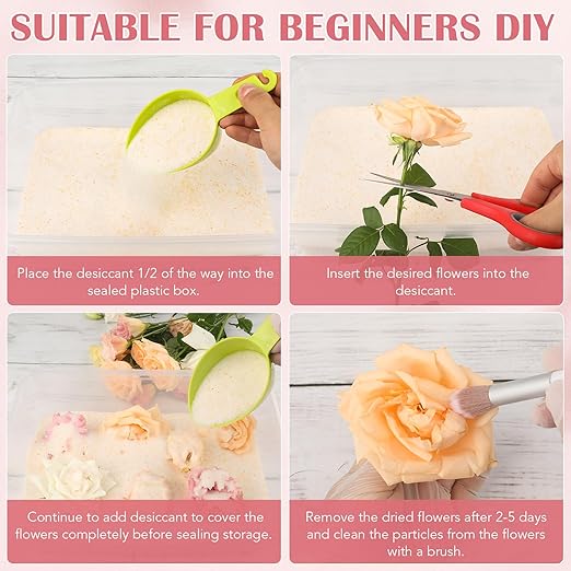 VOISEN Silica Gel Flower Drying,5LBS Flower Drying Silica Gel Crystals,Color Indicating Flower Preservation Kit Contains Flowers Desiccant, Brush, Gloves, Plastic Box