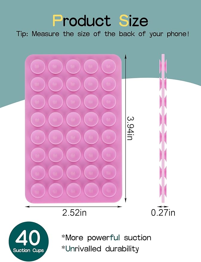 Silicone Suction Phone Case Replacement for Octobuddy, Non Slip Suction Cup PhoneMount Holder for Selfies and Videos,Silicon Adhesive Phone Stand Sticky for iPhone and Android (2Pcs Pink)