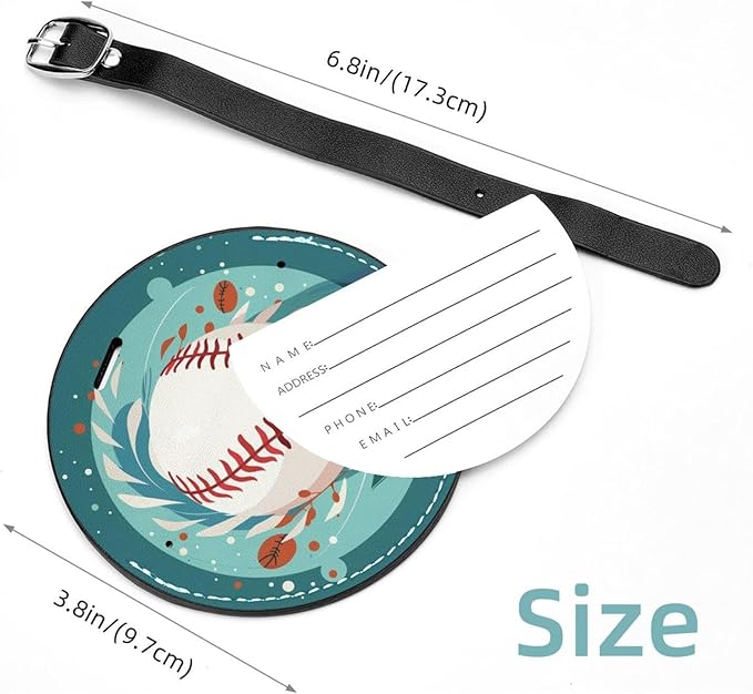 2 Pack Baseball Ball Background Luggage Tag with Name ID Card Perfect to Quickly Spot Luggage Suitcase