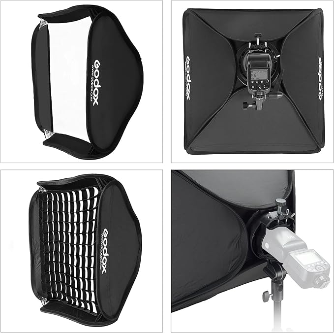 Godox 32"x 32" /80x80cm Foldable Flash Softbox Kit with Grid, S-Type Speedlite Bracket Bowens Mount and Carring Case for Camera Flash Speedlight Studio Portraits,Product Photography,Video Shooting
