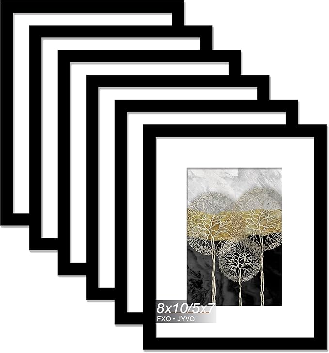 8x10 Picture Frame Set of 6, Display Photo 5x7 with Mat or 8 x 10 Without Mat, Light Weight and High Transparent 8 by 10 Frame for Wall - 6 Pack/Black/8"x10"
