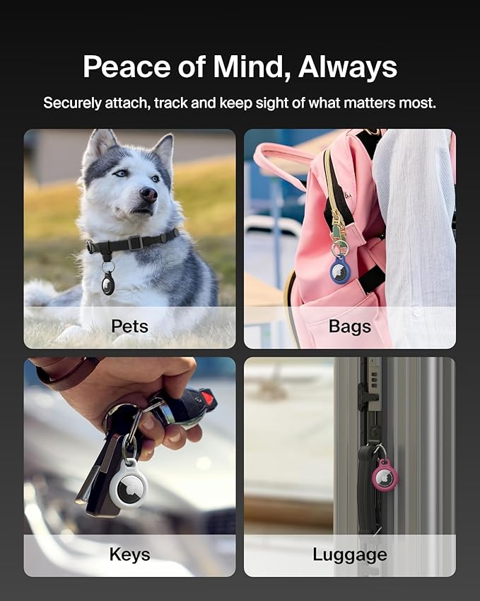 Belkin Apple AirTag Secure Holder with Key Ring - Durable, Scratch-Resistant Case with Open Face & Raised Edges - Protective AirTag Keychain Accessory for Keys, Pets, Luggage, & More - Black
