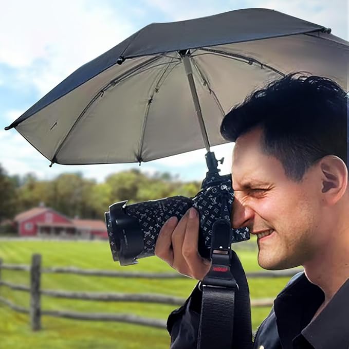 Generic Large Camera Umbrella Hot Shoe for Rain Sun 19inch, DSLR Camera Rain Cover Shade, Protector for Canon, Sony, Nikon, Fuji, Olympus, Ajustable Height & Angle, Black