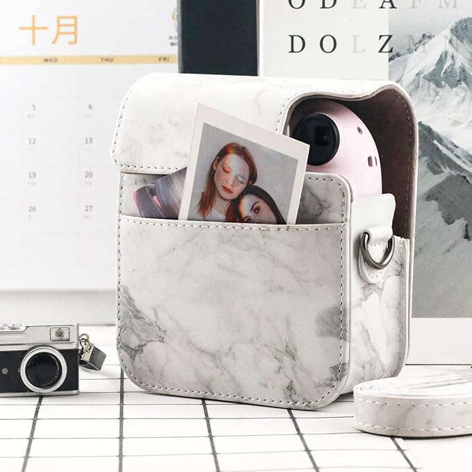 Frankmate Protective Case Compatible with Mini 12 Instant Film Camera with Accessory Pocket and Adjustable Strap (Marble)