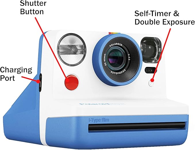 Polaroid Gen 2 Now I-Type Instant Film Camera - Blue Bundle with a Color i-Type Film Pack (8 Instant Photos) and a Cleaning Cloth