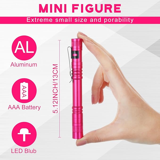 Hortsun 20 Pcs Mini Pen Light Flashlights Christmas Gifts for Men Pocket Flashlights Pen with Clip Small LED Handheld Slim Torches Without Battery(5.12 Inch,Rose Pink)