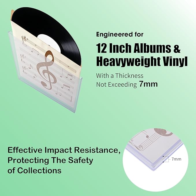 5PCS 12-Inch Vinyl Record Toploader - 7mm Rigid PVC Hard Outer Sleeves, Crystal Clear Plastic Protectors for LP Album Storage & Display, Compatible with Inner Sleeves