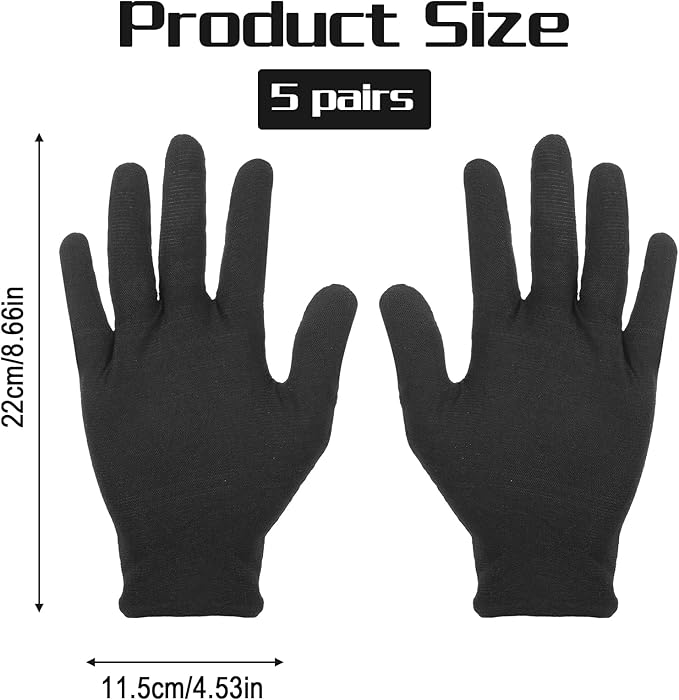 XLIUAX Black Cotton Gloves, 5 Pairs Thin Gloves Black Glove for Women Cloth Work Glove Liners for Art Handling Photography Photo Jewelry Inspection Work for Men
