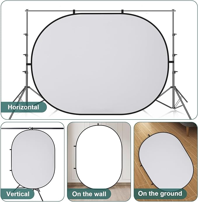 Kate 5x6.5ft(1.5x2m) Collapsible Backdrop White Grey Twist Flex Folding Pop up Backgrounds for Photoshoot, Headshots Photo, Video Calls