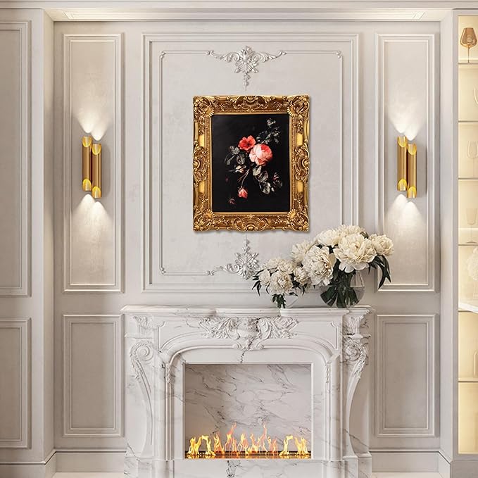 12x16 Picture Frame with Oil Painting, Antique Gold European Style for Wall Decor, Baroque-Style Home Decor Large Picture Frame with Real Glass, Ready to Hang