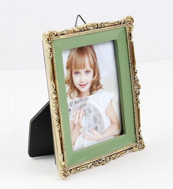 Hymmah Wallet Picture Frame Vintage Photo Frame Ornate Textured Hand-Crafted Resin Picture Frame with Easel & Hook for Tabletop & Wall Display, Decorative Floral Design Home Decor, Photo Gallery, Art,