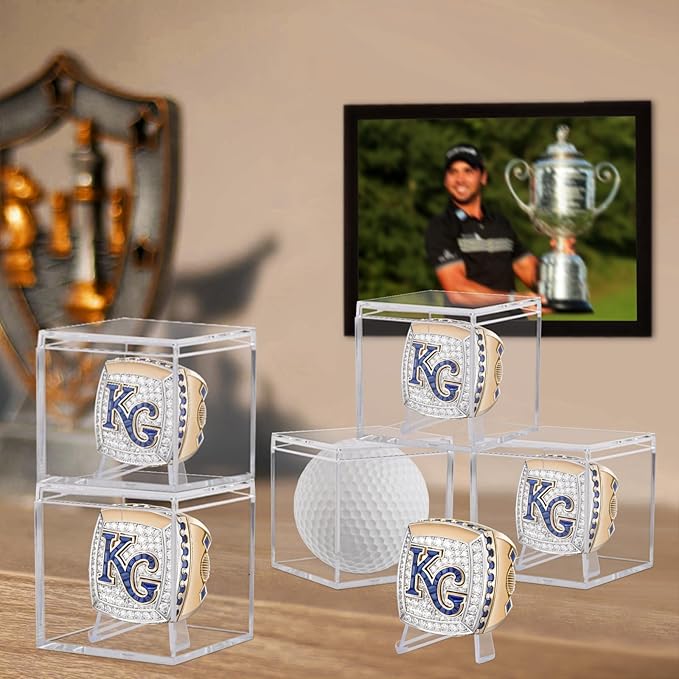 12 Pack Championship Ring Display Case Clear Acrylic Ring Case Display Box for Sports Baseball Softball Football Golf Single Ring Coin Holder Stand, 2.16 Inch