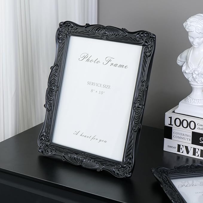 Cuspin 8x10 Picture Frame Black Vintage Frames, Gothic Style Handcrafted Resin Frame with Exquisite Carved Details & Glass Front, Victorian Gothic Wall Decor for Tabletop or Wall Display