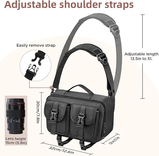 Camera Sling Bag,DSLR Camera Bag with Tripod Holder,Waterproof Camera Shoulder Crossbody Bag for Photographers (Black)