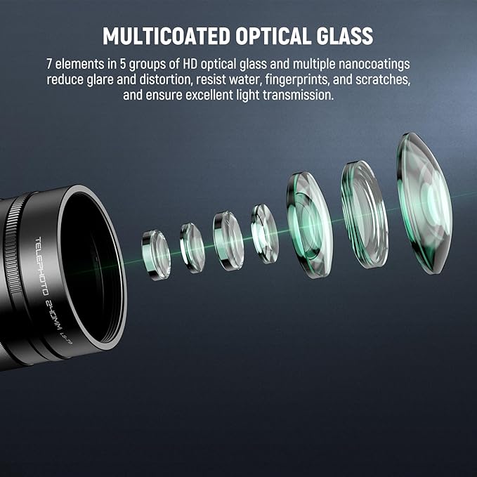 NEEWER 2X Converter with 200mm & 300mm Macro Lenses for Phone Camera Telephoto Lens Only, 7 Elements in 5 Groups, 17mm Thread Compatible with iPhone Android Samsung Xiaomi Phone Cage/Case, LS-79