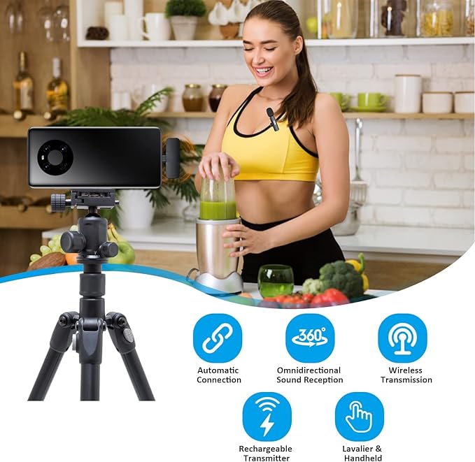 MAYBESTA Wireless Lavalier Lapel Microphone for iPhone Android Phone Laptop - Bluetooth Mini Mic with USB C Interface for YouTube Tiktok Video Recording Interview Podcast Vlog