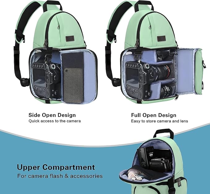MOSISO Camera Sling Bag, DSLR/SLR/Mirrorless Camera Case Shockproof Photography Camera Backpack with Tripod Holder & Removable Modular Inserts Compatible with Canon/Nikon/Sony/Fuji, Mint Green