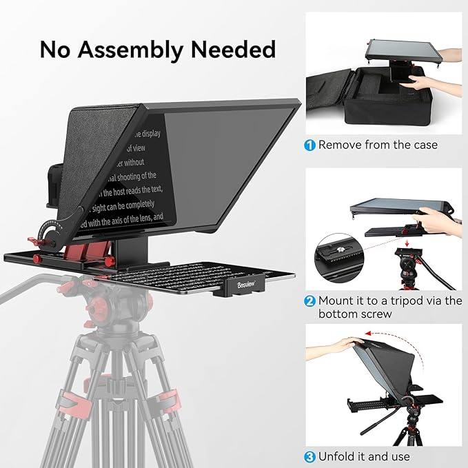 Desview P17 Portable Teleprompter for Camera Video Recording, Foldable Auto-Scrolling Prompter with Wireless Remote Sunshade & Tripod Mount Compatible with iPhone Android Tablet