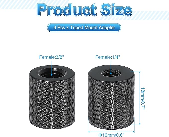 PATIKIL Tripod Screw Adapter 1/4" Female to 3/8" Female, 4 Pcs Tripod Nut Connectors Camera Mount Screw Camera Double Head Converter for Microphone Holder Magic Arms Accessories, 18 mm
