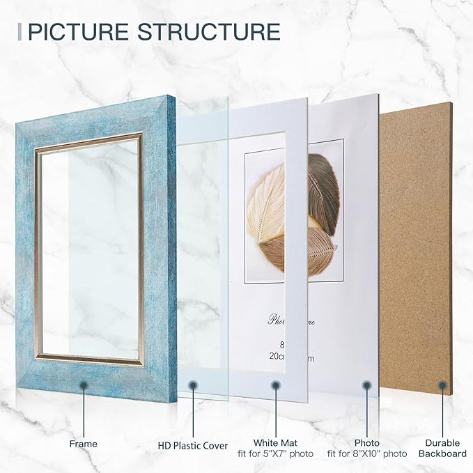 XUANLUO 8x10 Picture Frames Set of 4 Rustic Retro Photo Frame with HD Plastic Cover for Wall Mount and Tabletop Display Family Friends Wedding Gift