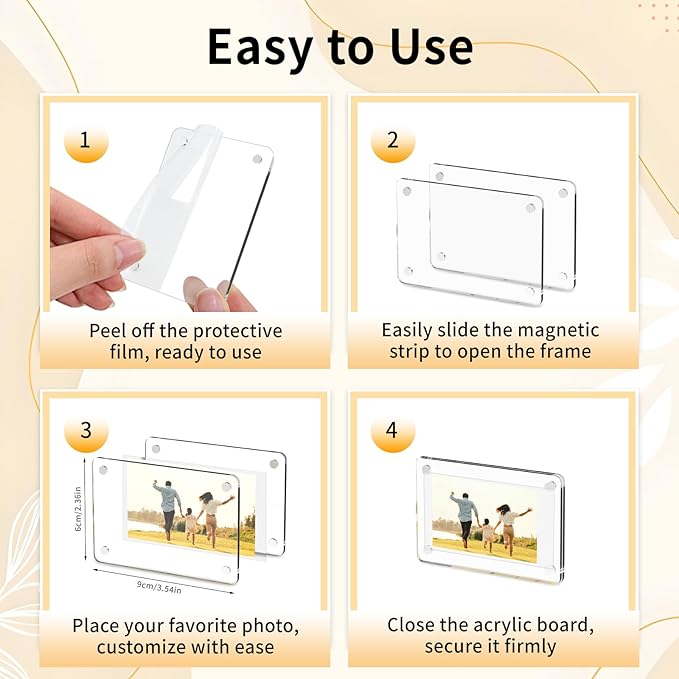 Yncotte 14 Pack Acrylic Magnetic Picture Frames, 2.3 * 3.5 Inch Acrylic Photo Magnets for Refrigerator, Double Sided Mini Picture Frame Magnets Clear for Fujifilm Instax Mini Instant Film