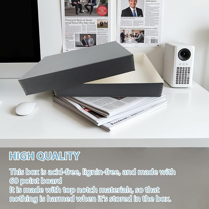 Lineco, Archival Newspaper Preservation Storage Box, Drop Front Design with Metal Edge, Acid-Free File Organizer, Preserveor for Photos, Documents, Scrapbook, Magazines, 18x13 Gray