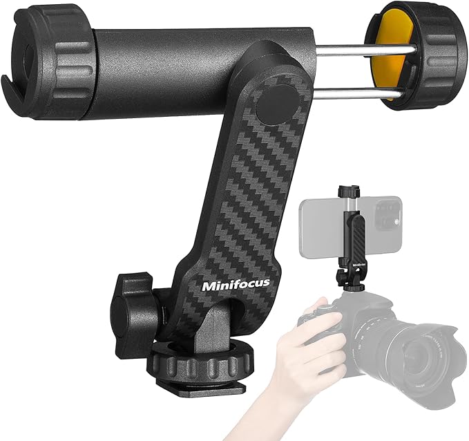 Phone Tripod Mount, Universal Tripod Phone Holder with 2 Cold Shoe and 1/4" Screw, 360° Rotates and 180° Tilts Adjustable Cell Phone Mount Adapter, Camera Phone Clamp for iPhone & All Phones