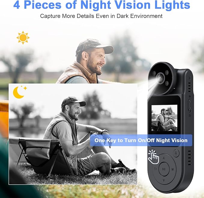 Tkiplay Mini Body Cameras with Audio and Video Recording, Portable Personal Body Cam, HD 1080P Bodycam, Small Personal POV Vlogging Body Camera, Wearable Clip on Camera for Shirt with Night Vision