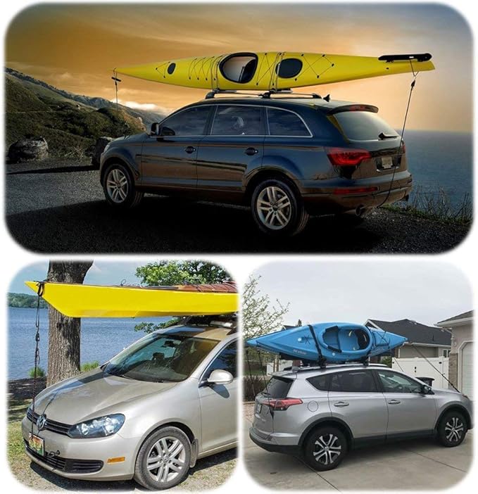 Kayak tie Down Straps Bow and Stern tie Downs Loops Strap Ratchet Rope Canoe Pulley Hanger Anchor Point Tying Kits