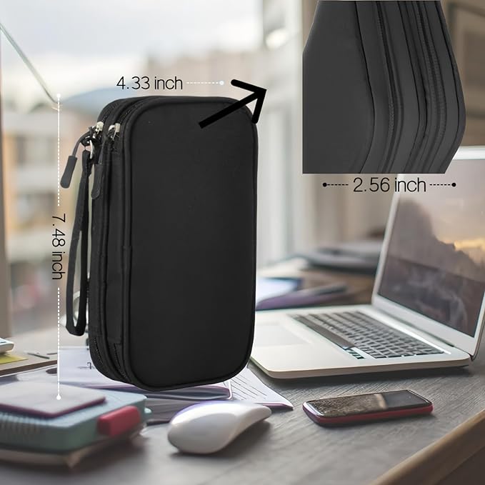 Portable Waterproof Double Layers All-in-One Storage Bag, Travel Cord Organizer，Electronics Accessories Organizer Pouch Bag for Accessories,Charger, USB Cable, Gadget (black)