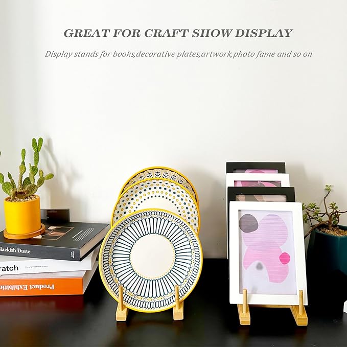 Plate Stands For Display,Wooden Plate Racks Dish Stand Holder, 5-Tier Display Stands For Tabletop Book, Art Print, Puzzle, Cutting Board Kitchen Cabinet Organizer
