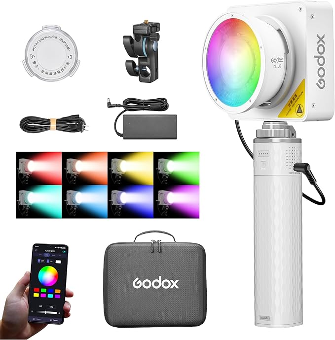 Godox ML100R RGB COB LED Video Light, 110W Full-Color Lamp with Battery & Carry Case, Godox Mount, 1800K-10000K, CRI 97+/TLCI 98+, 14 FX Effects, APP Control for Studio/Streaming/Outdoor Photography