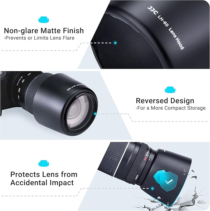 JJC Camera Lens Hood Shade Fits for Canon RF 75-300mm, EF 75-300mm f/4-5.6 III USM & EF-S 55-250mm f/4-5.6 is II Lens, Replaces Canon ET-60 Hood Reverse Attaching -Black