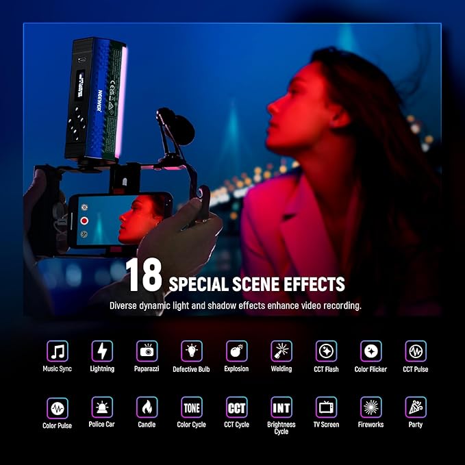 NEEWER Pro Magnetic Handheld Light Wand with APP DMX Control/Custom Effects/Light Group, 360° Full RGB, 2600mAh 2500~10000K Dimmable LED Lighting CRI97 17 Scenes for Video Recording Streaming, TL98C