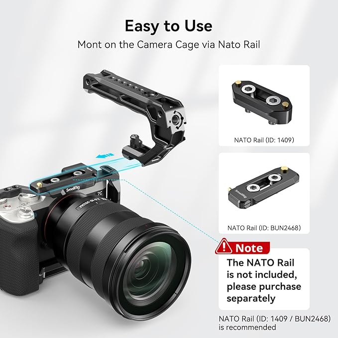 SmallRig Lightweight NATO Top Handle, Quick Release NATO Grip for DSLR Camera Cage, Universal Top Handle with 5 Cold Shoe Adapters (NATO Rail NOT Included) -3766