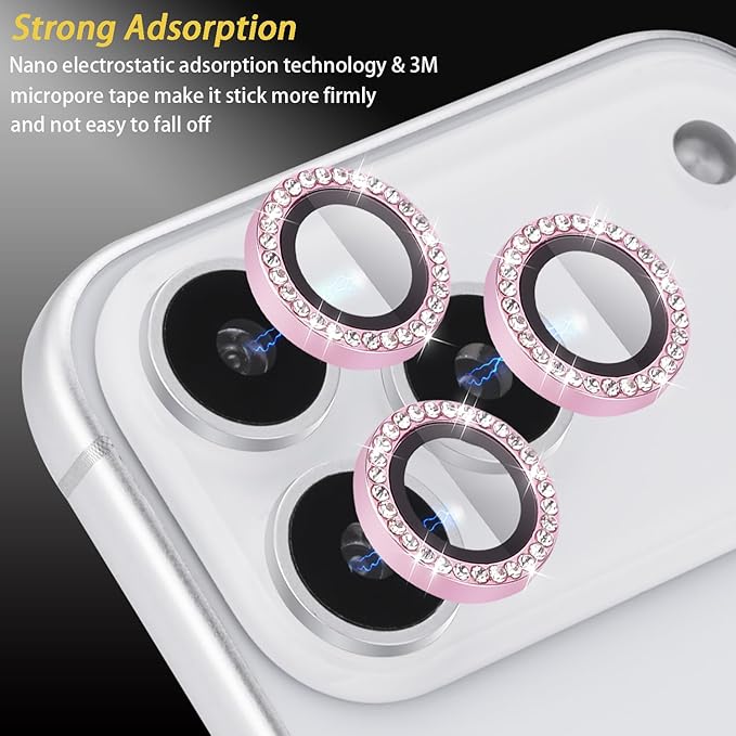 Camera Lens Protector for iPhone 17 Pro/17 Pro Max, Aluminum Alloy Tempered Glass Lens Protector with Installation Frame Fits for iPhone 17 Pro/17 Pro Max (Diamond Pink)