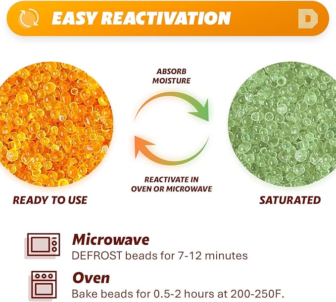 "Dry & Dry" [7.5 LBS] Premium Orange Indicating Silica Gel Desiccant Beads(Industry Standard 3-5 mm) - Rechargeable(1 Gallon)