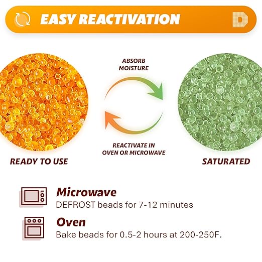 "Dry & Dry" [16 LBS] Premium Orange Indicating Silica Gel Desiccant Beads(Industry Standard 3-5 mm) - Rechargeable(2 Gallon)