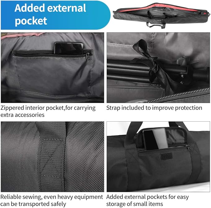 HEMMOTOP Tripod Bag, 47x7in All Sides Thick Tripod Carrying Case with Shoulder Strap and Handle, Heavy Duty Light Stand Bag with Two Zippered Pockets for Pool Cue, Speaker Stand -R12018