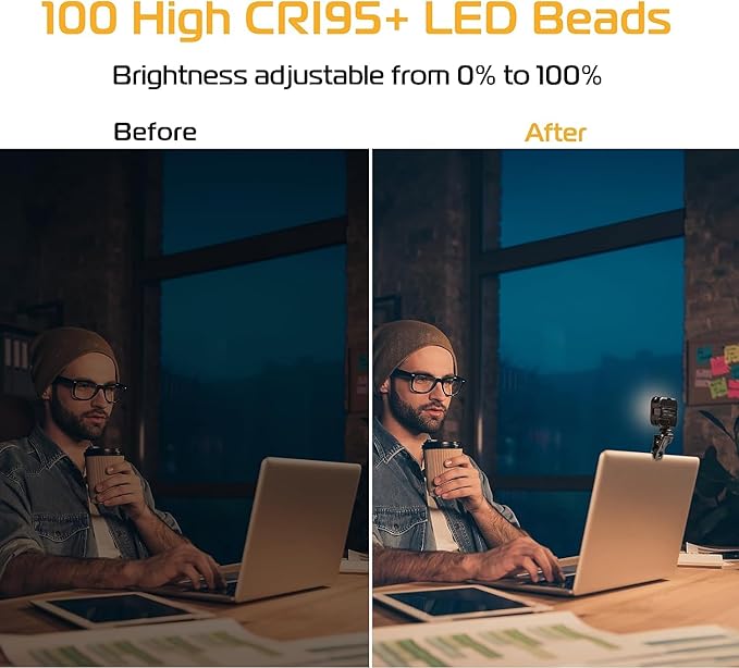 ULANZI VL100X Selfie Light, LED Video Camera Light, Portable Clip on Light Panel for Camera/Phone/Laptop/Tablet/Computer, 2000mAh, 2500-6500k Rechargeable Fill Light for Picture/TikTok/Makeup/Vlog