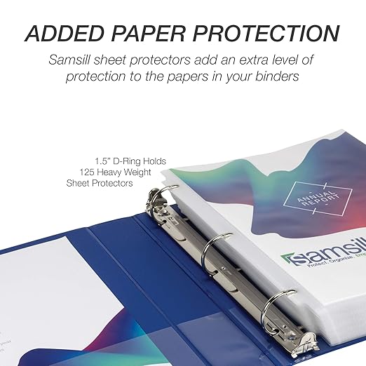 Samsill Durable 1.5 inch 3 Ring Binder, Made in USA, D Ring Binder, FSC 100% Recycled Chipboard, Blue