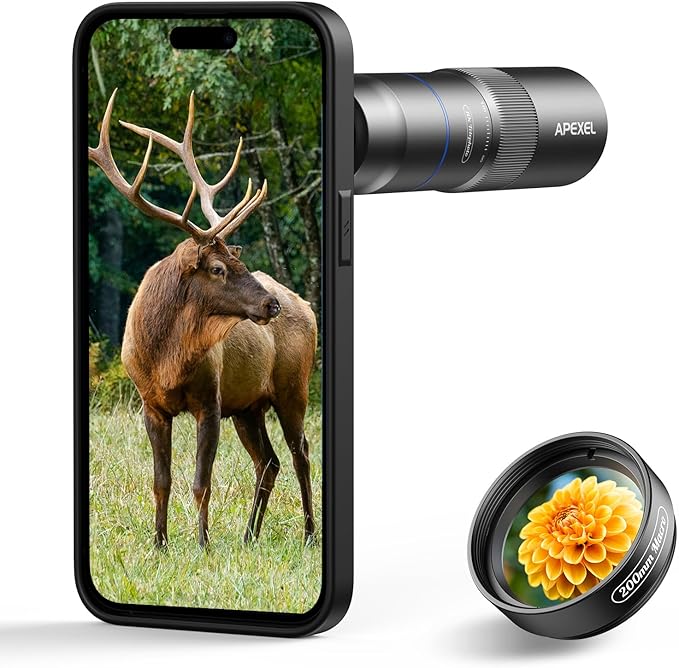 APEXEL 10X Tele-Macro Pro Dual Lens 2-in-1, Portable Clip-On Telephoto Macro Lens for 15 pro, Pro Photography for Travel, Concert, Exploration