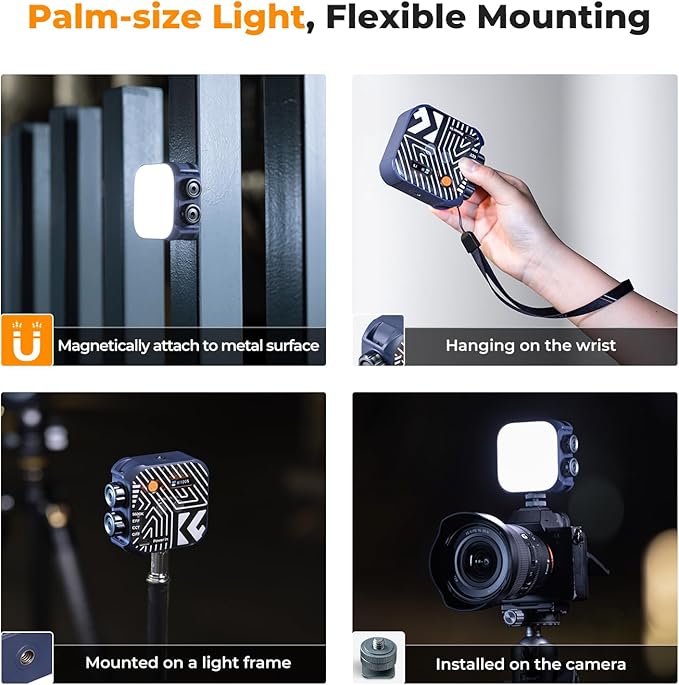 K&F CONCEPT Bi-Color LED Video Light, 2000mAh Rechargeable Portable Camera Lights, CRI 96+, 2500K-9900K, 15 Light Effects, Photography Lighting for Vlogging, Selfie, Blue