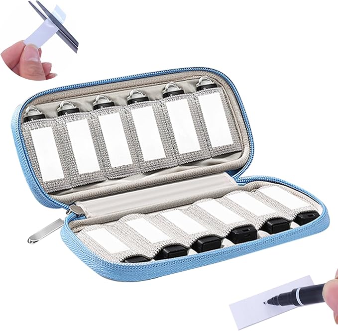 VNEIRY 12-Slot USB Drive Organizer w/Velcro Labels & Quick-Dry Marker - Peel & Stick Anywhere! Secure Case for Thumb/Jump Drives | Fits Most USB Sticks | 12-Capacity | Multiple Colors