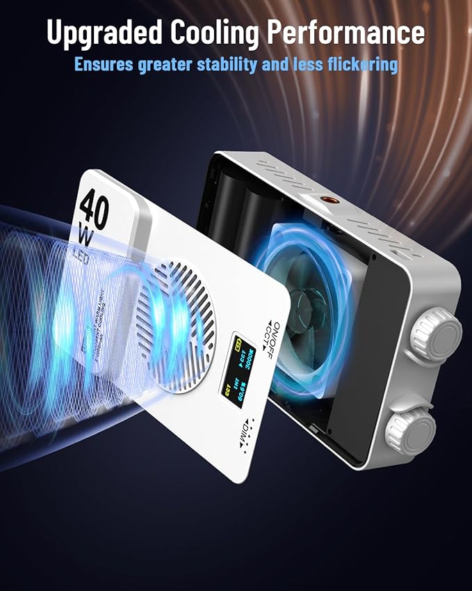 40W Portable LED Video Light, 4000mAh Camera Light, 3000-7000K, CRI/TLCI≥95, 215g LED DSLR Photography Lighting for YouTube/TikTok/Vlogging