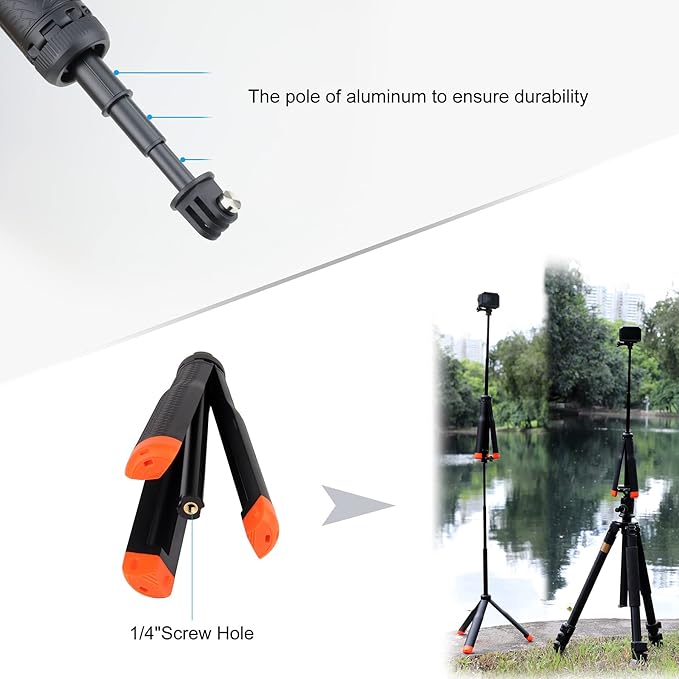 Multi-use Handheld, extendable Selfie monopod, Portable Tripod, and Floating Device for GoPro Hero 3, 3+, 4,5,6,7,8, 9, 10, 11, 12, 13 Session, 2018, Cell Phones and Other Digital Cameras/cams
