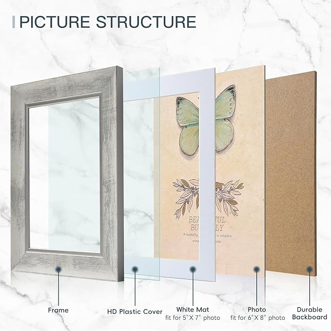 XUANLUO 6x8 Picture Frames Set of 4 Rustic Retro Photo Frame with HD Plastic Cover for Wall Mount and Tabletop Display Family Friends Wedding Gift