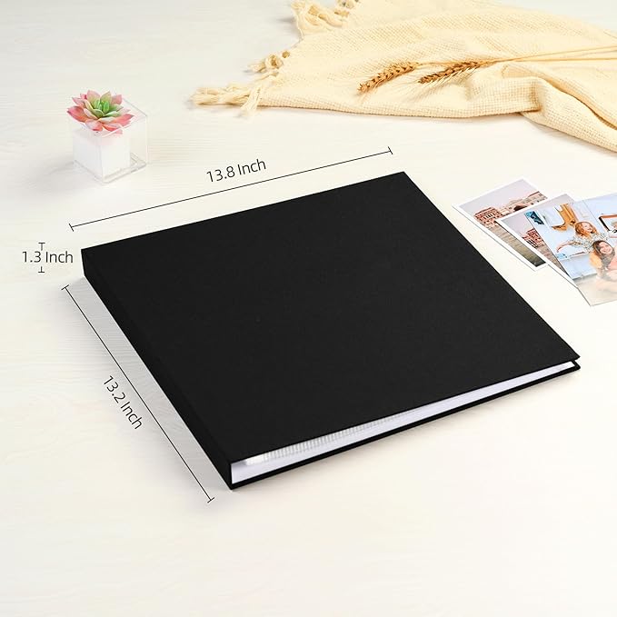 Mublalbum 12x12 Inch Large 3 Ring DIY Scrapbook Photo Album with 20 Plastic Sleeves 40 Pages Linen Cover Folder Binder for Baby Travel Wedding Anniversary and DIY Projects (Black)
