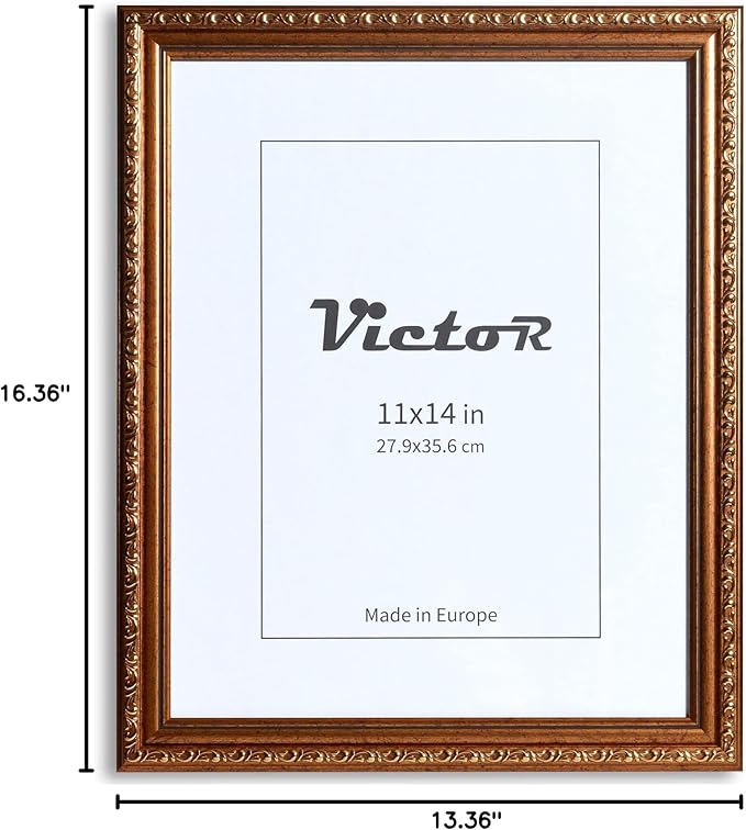 VictoR Picture Frame Chagall 11x14 Brown Gold-Picture Frame for Photos in Size 11x14 Inch - Vintage Design with Shatterproof Acrylic Glass - Antique - only for hanging
