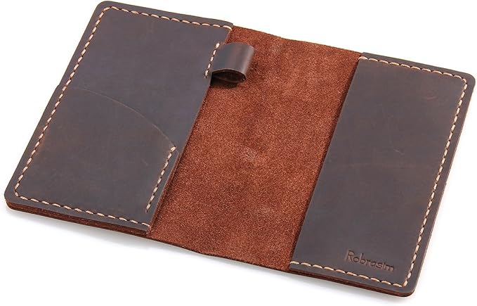 Robrasim Leather Journal Cover for Field Notes, Notebook Cover for Moleskine Cahier, Handmade Vintage Leather Cover for 3.5" x 5.5" Notebooks, Coffee